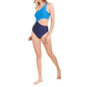 Splendid Blue Colorblock Cutout One Shoulder Swimsuit One Piece Monokini Size L